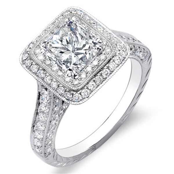 Natural 2.02 CTW Princess Cut Double Halo Diamond Engagement Ring 14KT White Gold