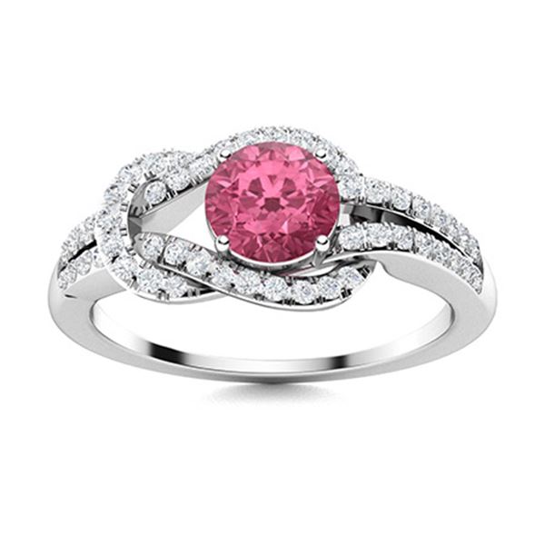 Natural 0.90 CTW Tourmaline & Diamond Engagement Ring 18K White Gold