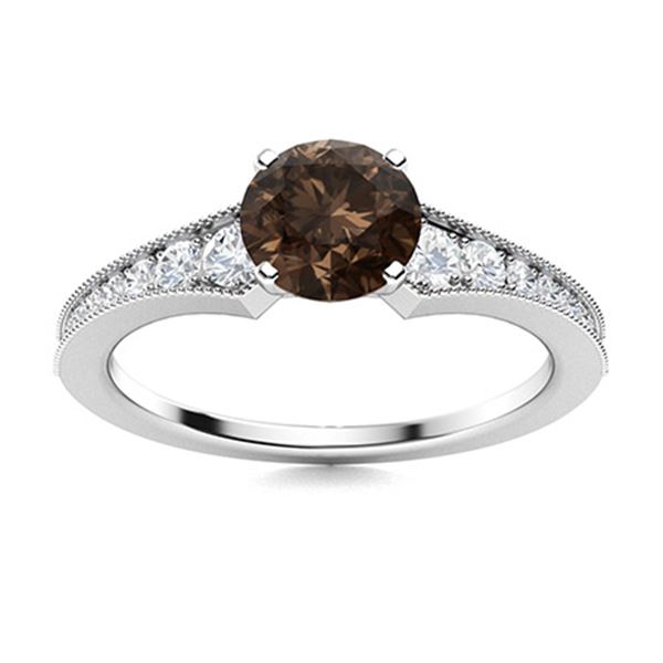 Natural 1.46 CTW Smoky Quartz & Diamond Engagement Ring 18K White Gold