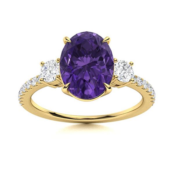 Natural 4.33 CTW Amethyst & Diamond Engagement Ring 14K Yellow Gold