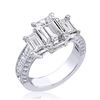 Image 1 : Natural 3.32 CTW Emerald Cut 3-Stone Diamond Ring 18KT White Gold