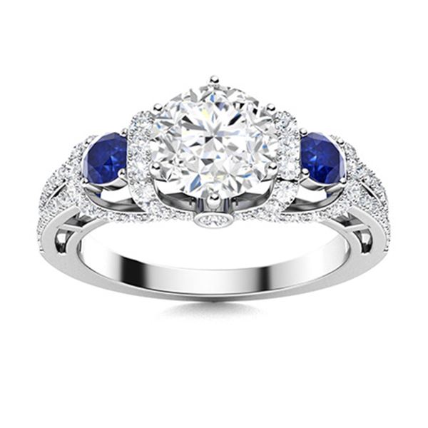 Natural 1.86 CTW Diamond & Sapphire Engagement Ring 14K White Gold