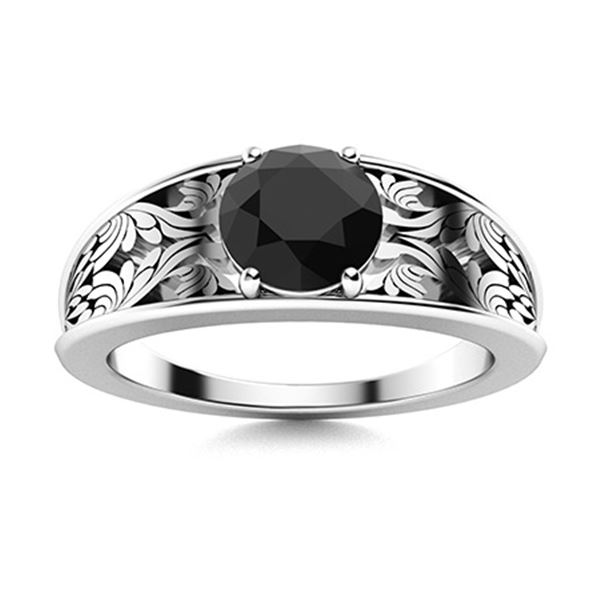 Natural 1.26 CTW Black Diamond Solitaire Ring 14K White Gold