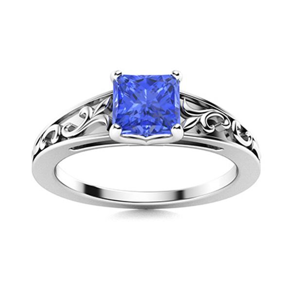 Natural 0.67 CTW Ceylon Sapphire Solitaire Ring 18K White Gold