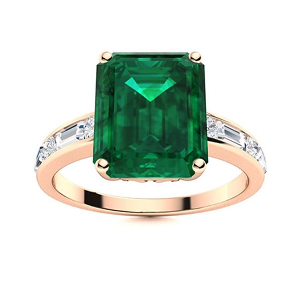 Natural 2.63 CTW Emerald & Diamond Engagement Ring 14K Rose Gold