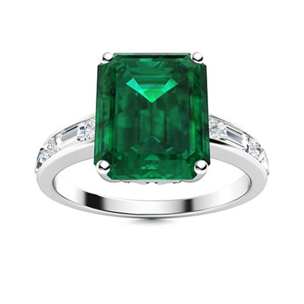 Natural 4.69 CTW Emerald & Diamond Engagement Ring 18K White Gold