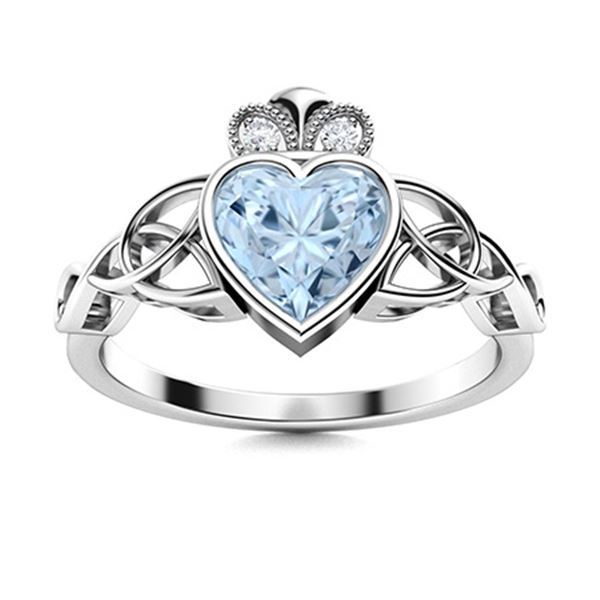 Natural 0.53 CTW Aquamarine & Diamond Engagement Ring 14K White Gold