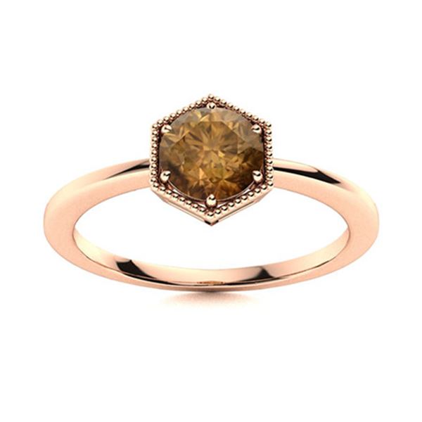 Natural 0.82 CTW Brown Diamond Solitaire Ring 18K Rose Gold