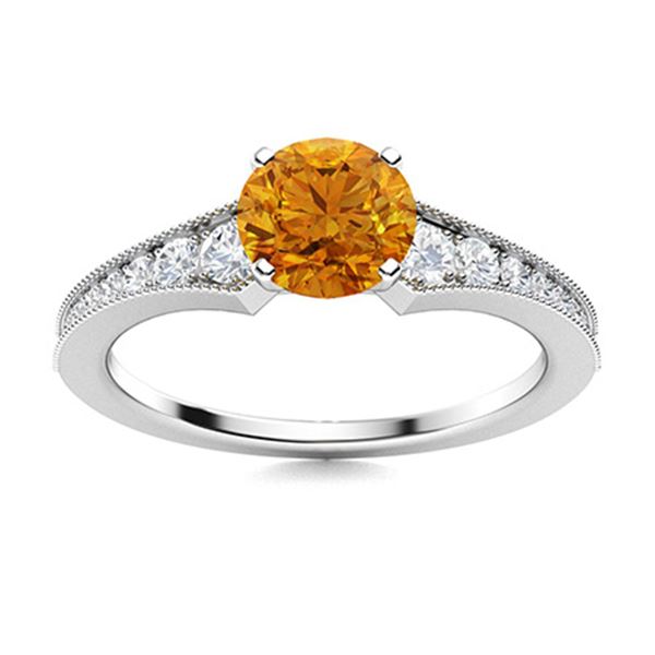 Natural 1.30 CTW Citrine & Diamond Engagement Ring 18K White Gold
