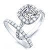Image 1 : Natural 2.12 CTW Halo Asscher Cut Diamond Engagement Set 18KT White Gold