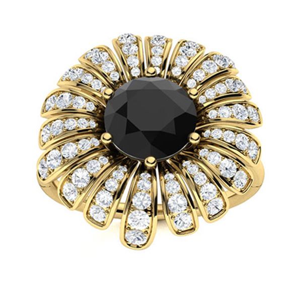 Natural 1.71 CTW Onyx & Diamond Engagement Ring 18K Yellow Gold