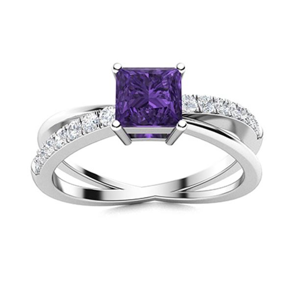 Natural 1.12 CTW Amethyst & Diamond Engagement Ring 18K White Gold