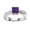 Image 1 : Natural 1.12 CTW Amethyst & Diamond Engagement Ring 18K White Gold