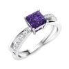 Image 2 : Natural 1.12 CTW Amethyst & Diamond Engagement Ring 18K White Gold