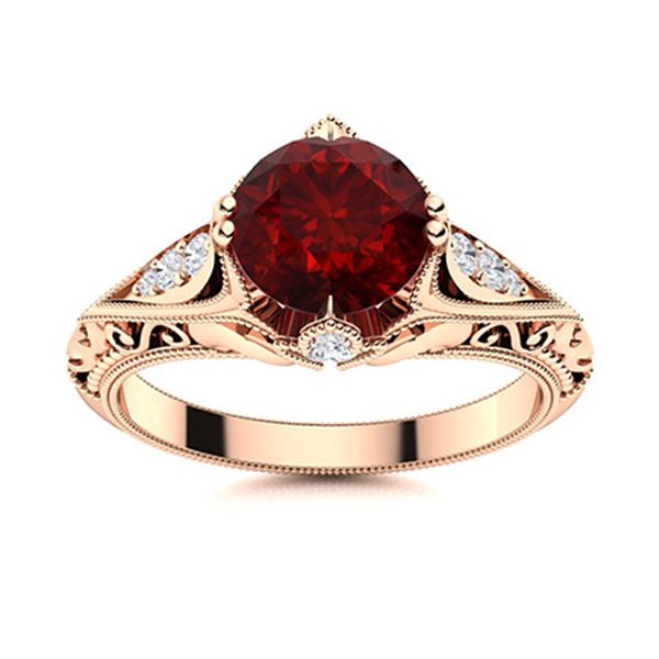 Natural 1.18 CTW Garnet & Diamond Engagement Ring 18K Rose Gold