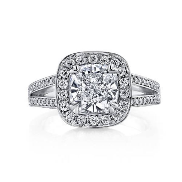 Natural 2.17 CTW Halo Cushion Cut Diamond Engagement Ring 14KT White Gold