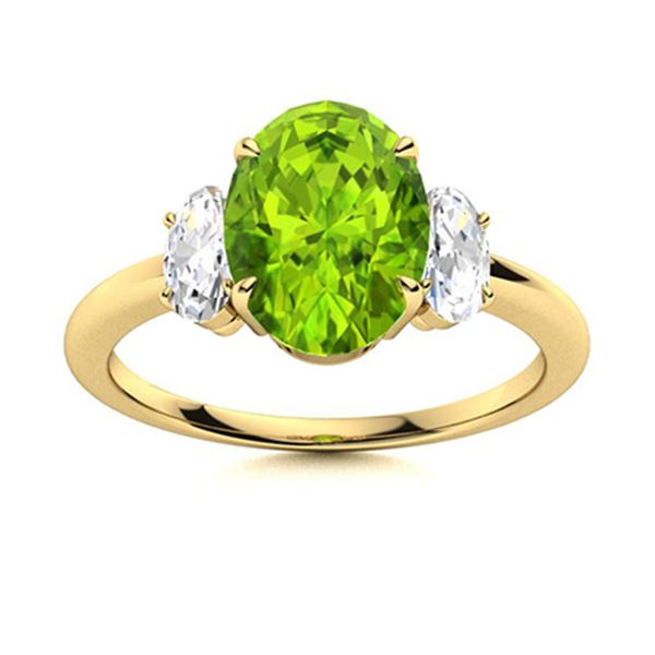 Natural 4.03 CTW Peridot & Diamond Engagement Ring 14K Yellow Gold