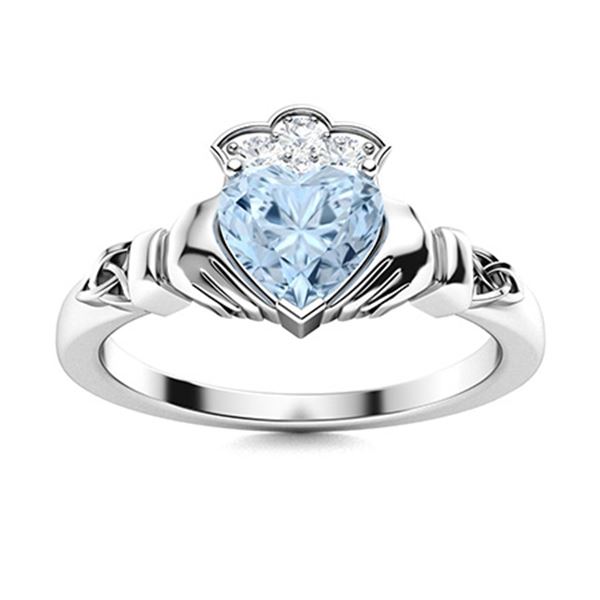 Natural 0.73 CTW Aquamarine & Diamond  Engagement Ring 14K White Gold