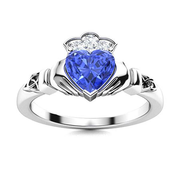 Natural 0.67 CTW Ceylon Sapphire & Diamond Engagement Ring 18K White Gold