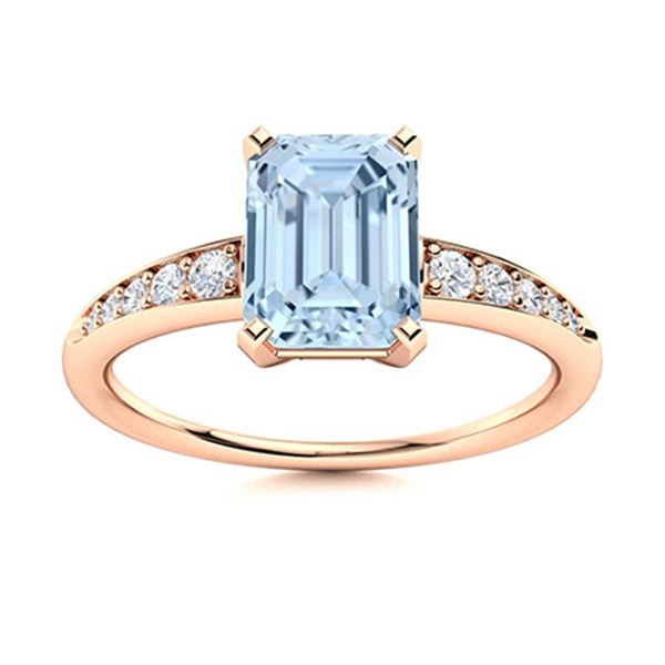 Natural 1.08 CTW Aquamarine & Diamond  Engagement Ring 18K Rose Gold