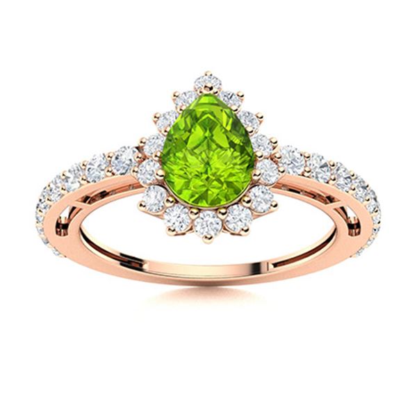 Natural 1.36 CTW Peridot & Diamond Engagement Ring 14K Rose Gold