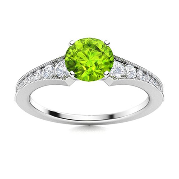 Natural 0.85 CTW Peridot & Diamond Engagement Ring 14K White Gold