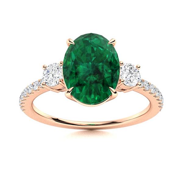Natural 3.42 CTW Emerald & Diamond Engagement Ring 14K Rose Gold