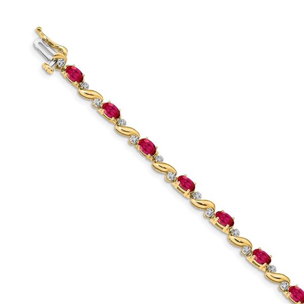 14k Yellow Gold Diamond and Ruby Wave Bracelet - 7 in.