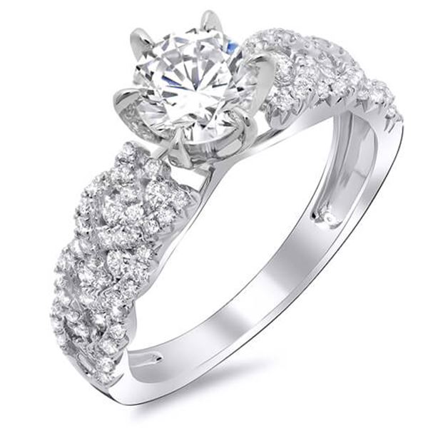 Natural 3.64 CTW Round Brilliant Cut Diamond Trellis Shank Engagement Ring 14KT White Gold