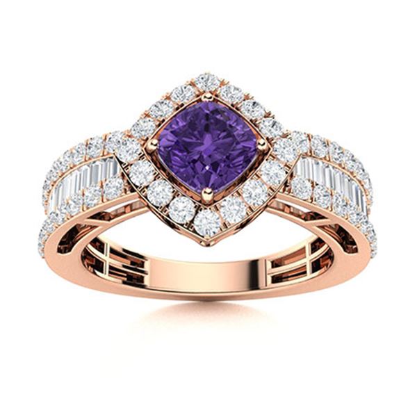 Natural 2.12 CTW Amethyst & Diamond Engagement Ring 18K Rose Gold