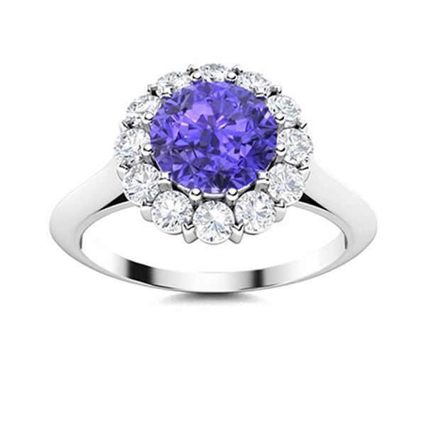Natural 1.48 CTW Tanzanite & Diamond Engagement Ring 18K White Gold