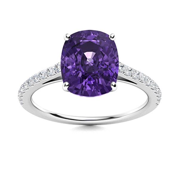 Natural 1.31 CTW Amethyst & Diamond Engagement Ring 14K White Gold