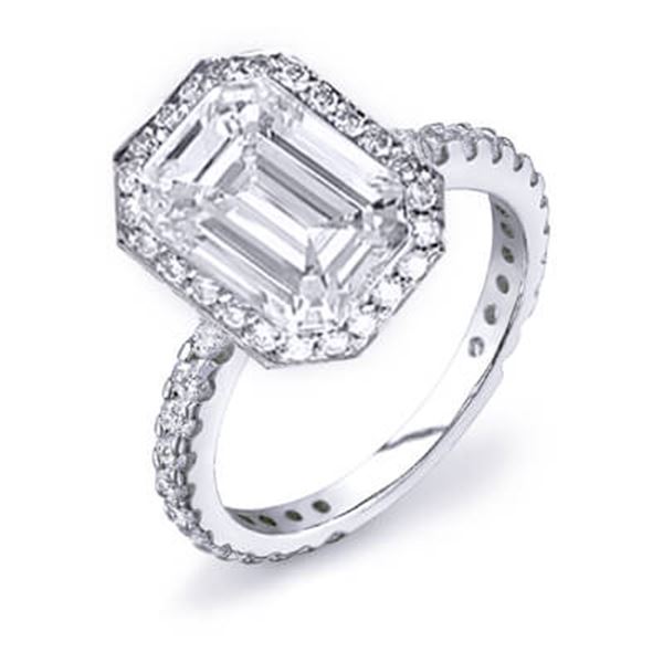 Natural 2.97 CTW Emerald Cut Diamond Engagement Ring 18KT White Gold