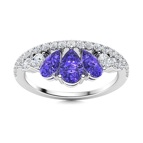 Natural 1.10 CTW Tanzanite & Diamond Engagement Ring 18K White Gold
