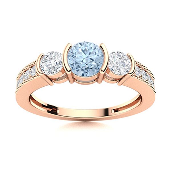 Natural 0.82 CTW Aquamarine & Diamond Engagement Ring 18K Rose Gold