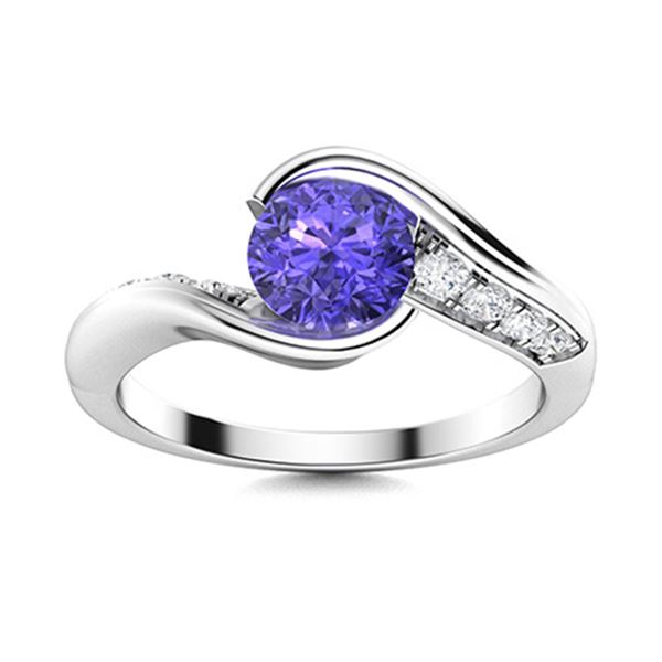 Natural 0.82 CTW Tanzanite & Diamond Engagement Ring 18K White Gold