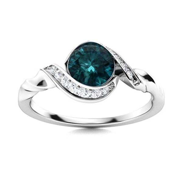 Natural 1.39 CTW Blue & White Diamond Engagement Ring 14K White Gold