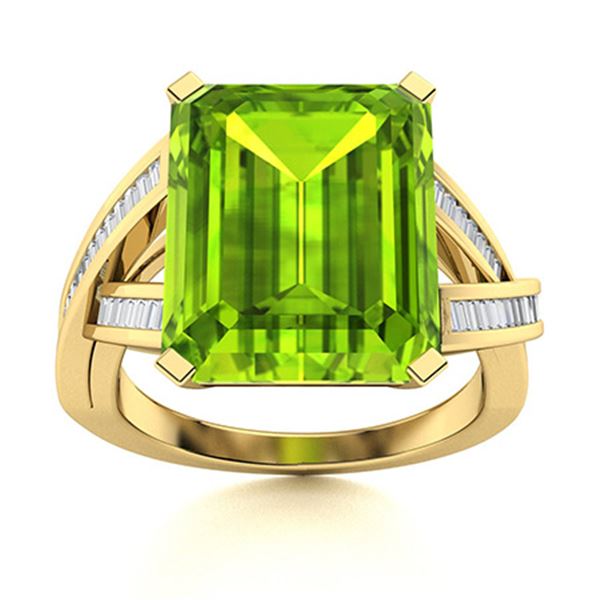 Natural 3.10 CTW Peridot & Diamond Engagement Ring 14K Yellow Gold