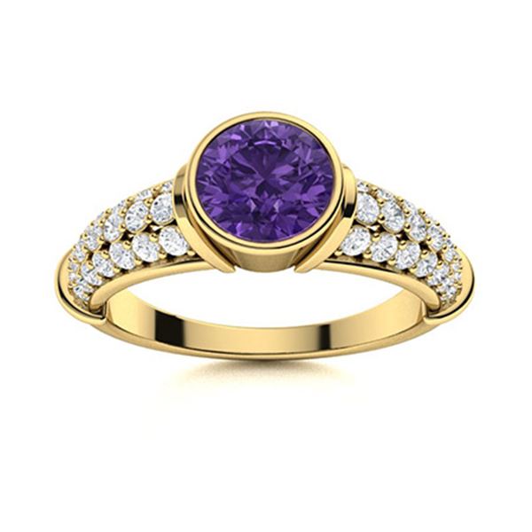Natural 1.26 CTW Amethyst & Diamond Engagement Ring 14K Yellow Gold