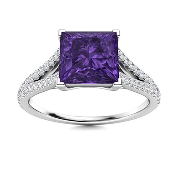 Natural 1.38 CTW Amethyst & Diamond Engagement Ring 14K White Gold