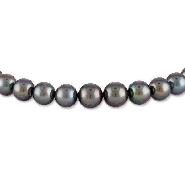 Blue, Green and Peacock Round Tahitian Pearl Necklace, 17.5", 8.4-10.9mm,  AA+/AAA Quality