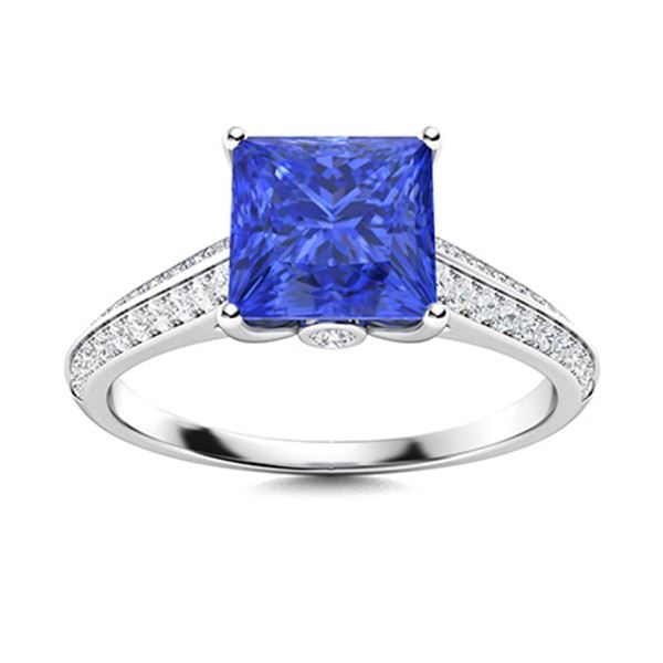 Natural 1.77 CTW Ceylon Sapphire & Diamond Engagement Ring 14K White Gold