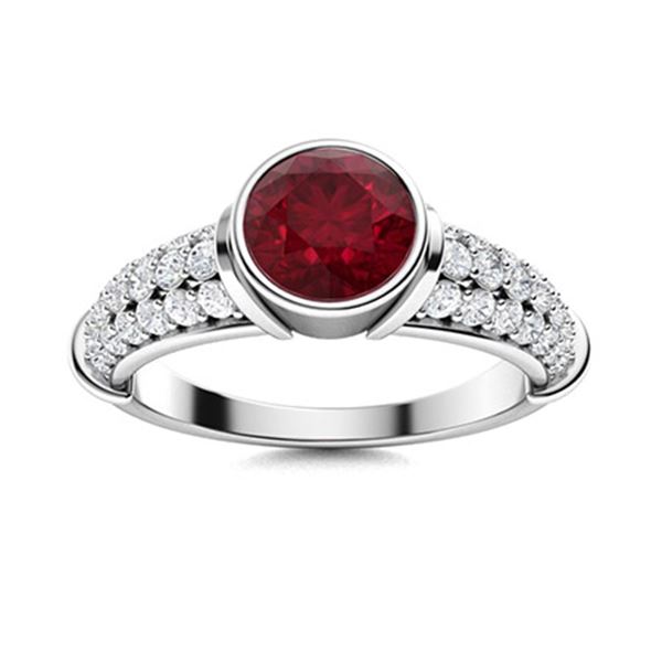 Natural 1.87 CTW Ruby & Diamond Engagement Ring 18K White Gold
