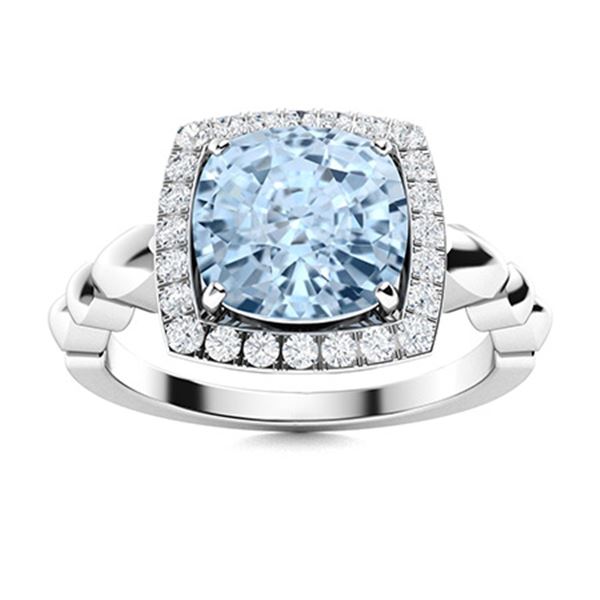 Natural 2.59 CTW Aquamarine & Diamond  Engagement Ring 18K White Gold