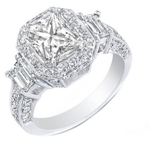 Natural 3.32 CTW Rectangle Radiant Cut Diamond Engagement Ring 18KT White Gold