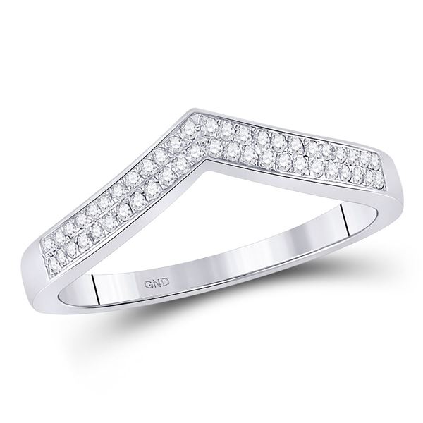 14kt White Gold Womens Round Diamond Chevron Band Ring 1/6 Cttw