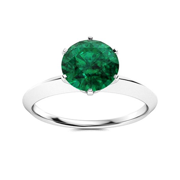 Natural 1.01 CTW Emerald Solitaire Ring 14K White Gold