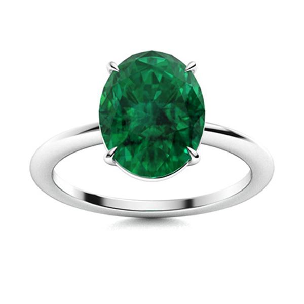 Natural 1.69 CTW Emerald Solitaire Ring 18K White Gold
