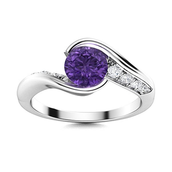 Natural 0.82 CTW Amethyst & Diamond Engagement Ring 18K White Gold