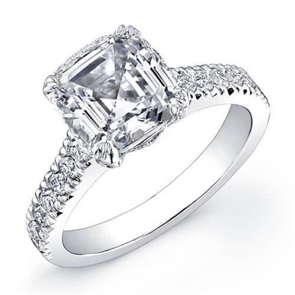Natural 1.96 CTW Asscher Cut Diamond Engagement Ring 18KT White Gold